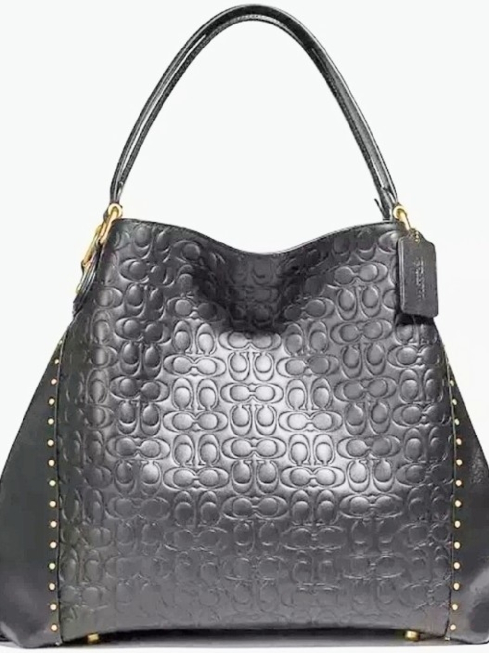 NEW Embossed Navy Edie Shoulder Bag 31 In Signature Leather With Rivets - Picture 4 of 13